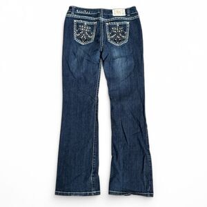 Miss Chic Bootcut‎ Jeans Size 11 Medium Wash Embellished Pockets Stretch Denim